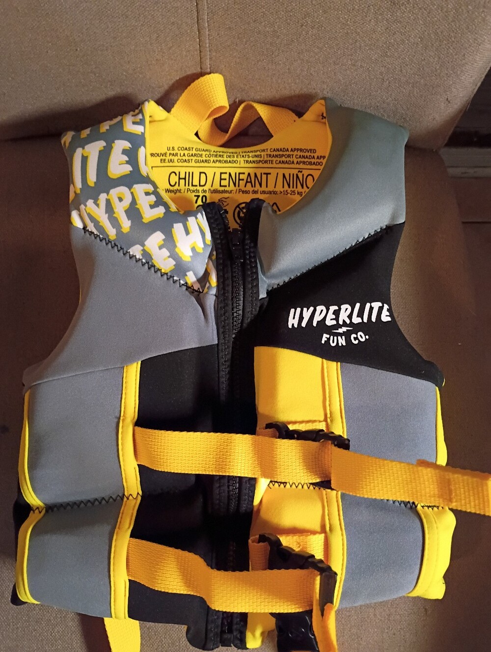 Kids Yellow & Gray Life Jacket - Child Swim Vest